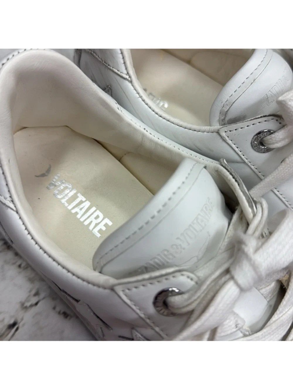 Zadig & Voltaire Women's White Star Smooth Leather Sneakers Size 9